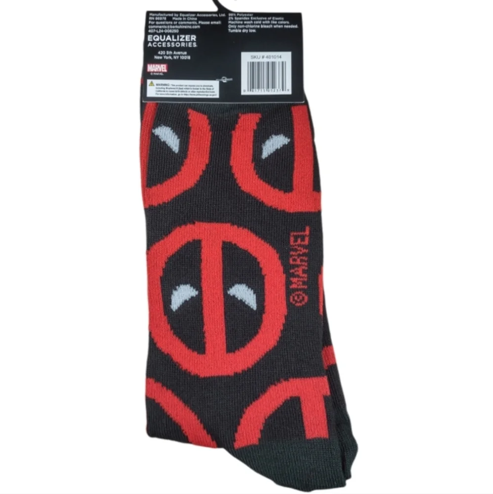 Marvel Deadpool Logo Crew Socks - Black and Red Unisex Bundle And Save